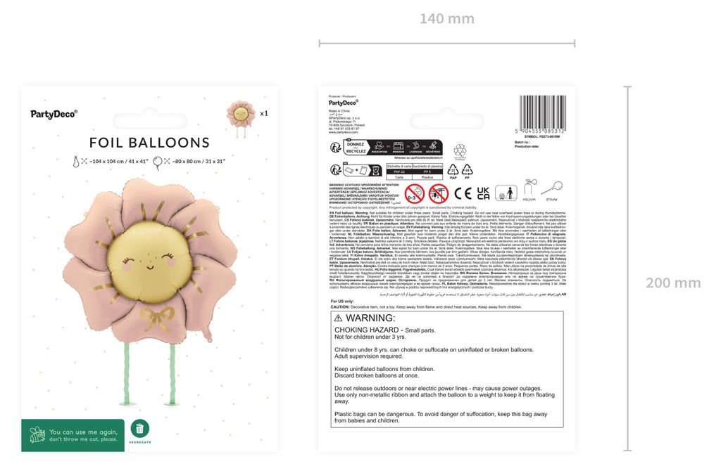 Folienballon Airwalker in Blumenform 80x80cm mit Gesicht und Füßen