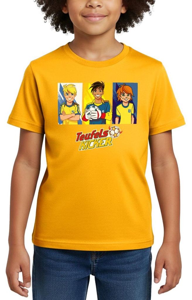 Spreadshirt Teufelskicker Moritz, Mehmet Und Catrina Kinder T-Shirt, 98/104 (3-4 Jahre), Gold