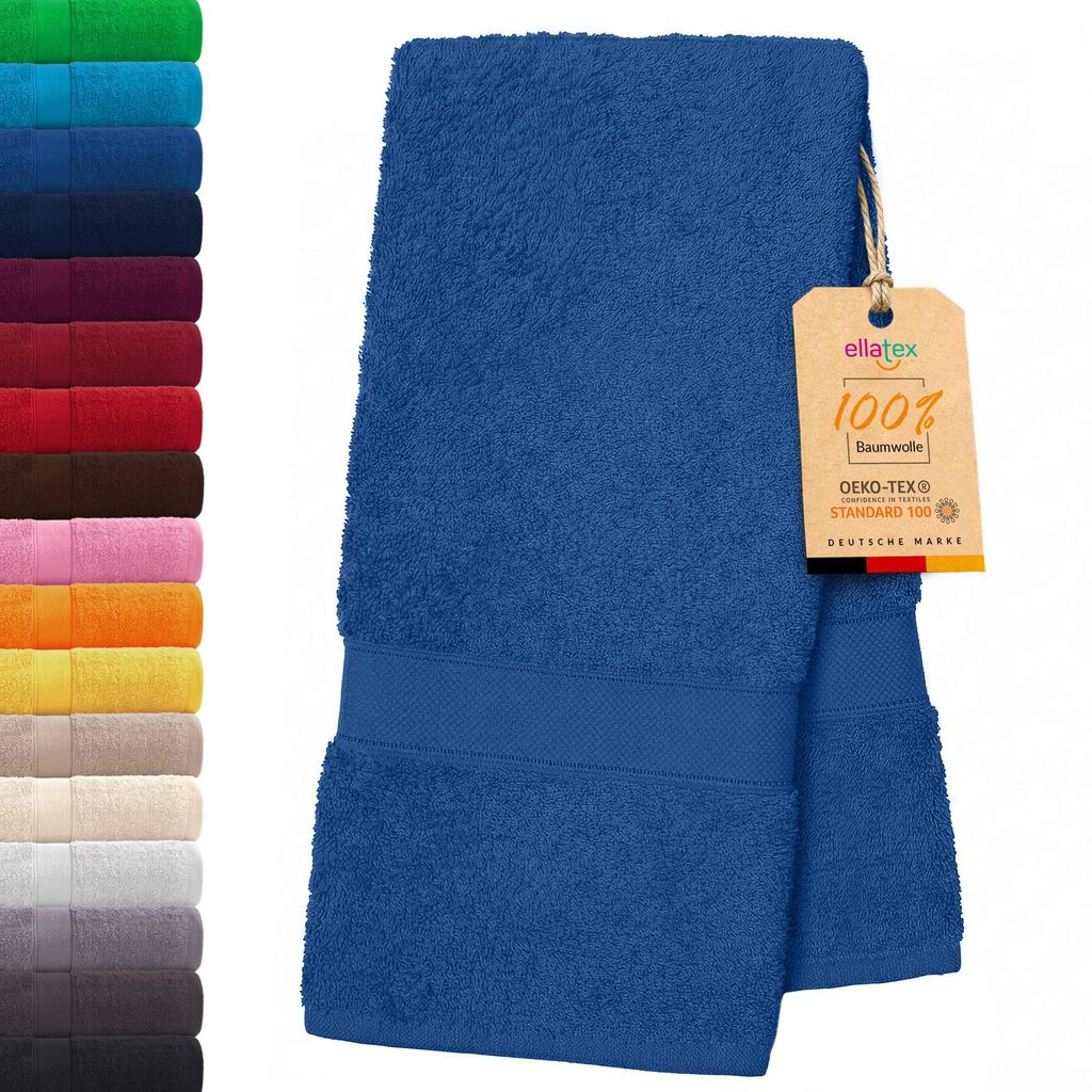 EllaTex PARIS Badetuch 100x150 cm – 100% Baumwolle, 500 g/m² Frottier, flauschig & saugstark, in Farbe: Königsblau