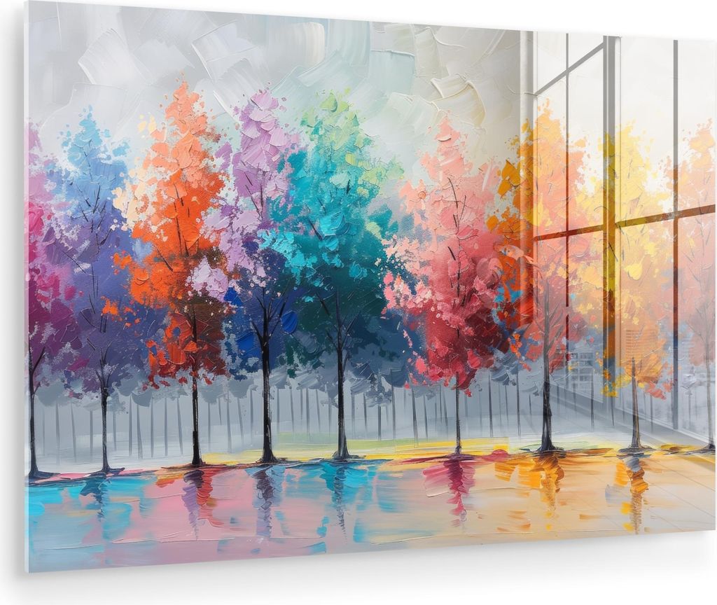 MuchoWow Glasbilder - Bilder auf Wandbild - Foto auf Glas Bäume - Farbenfroh - Natur - Abstrakt 30x20 cm Wanddekoration aus Glas - Acrylglasbild -...