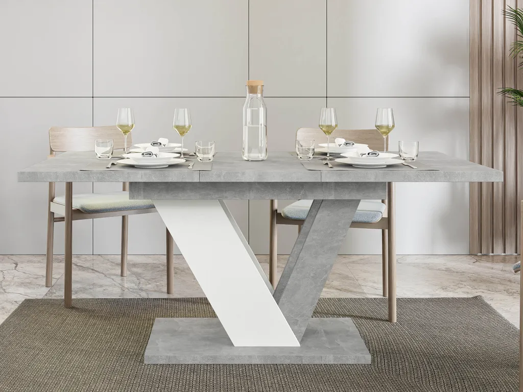Table de salle à manger extensible GIBON 120x80 cm décor béton et noir