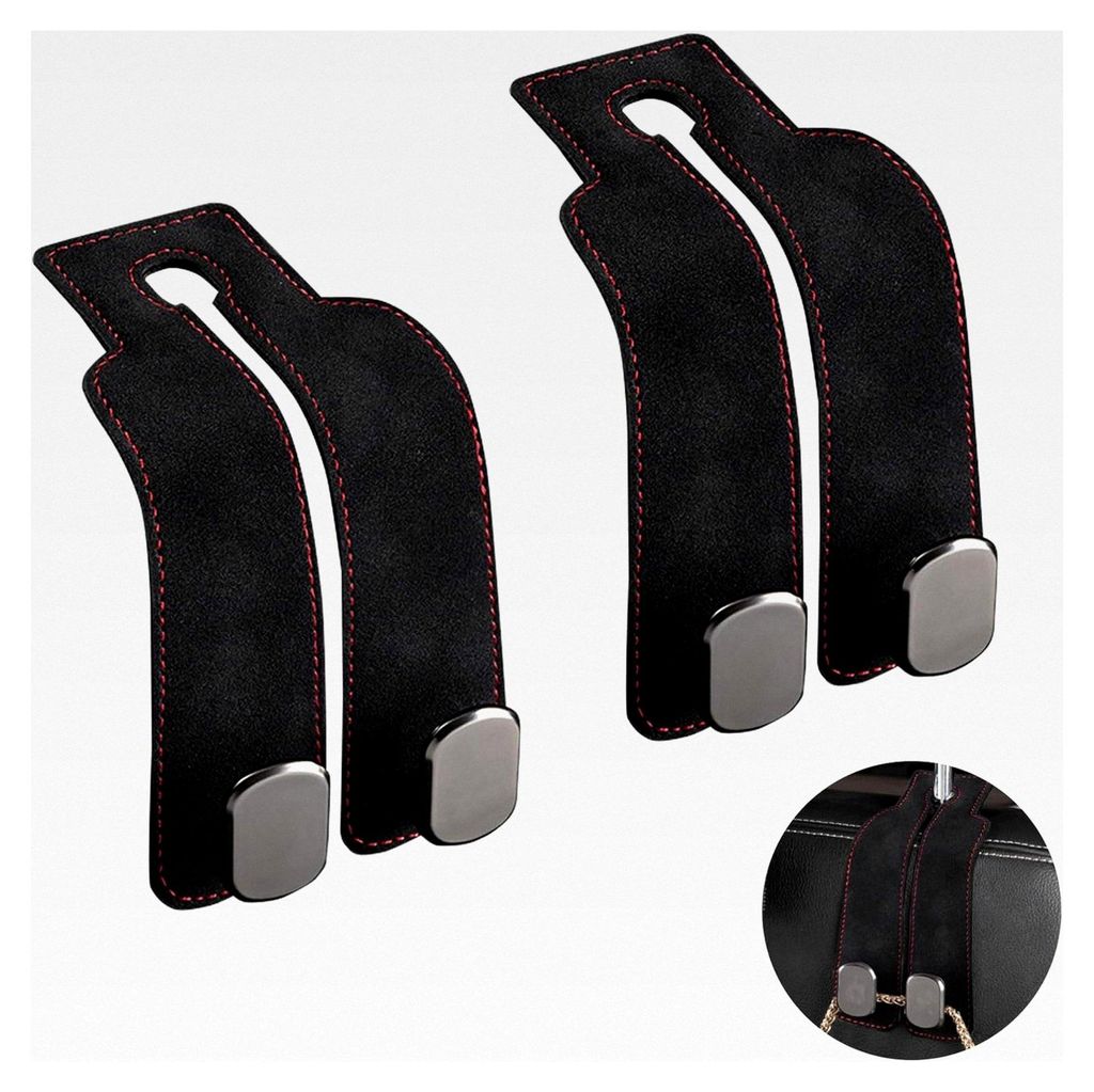 2 Stück Autositz Doppelhaken - Schwarze Kopfstützenhaken, Multifunktionale Lederhaken für Autositz, Aufbewahrungshaken für Taschen, Handtaschen...