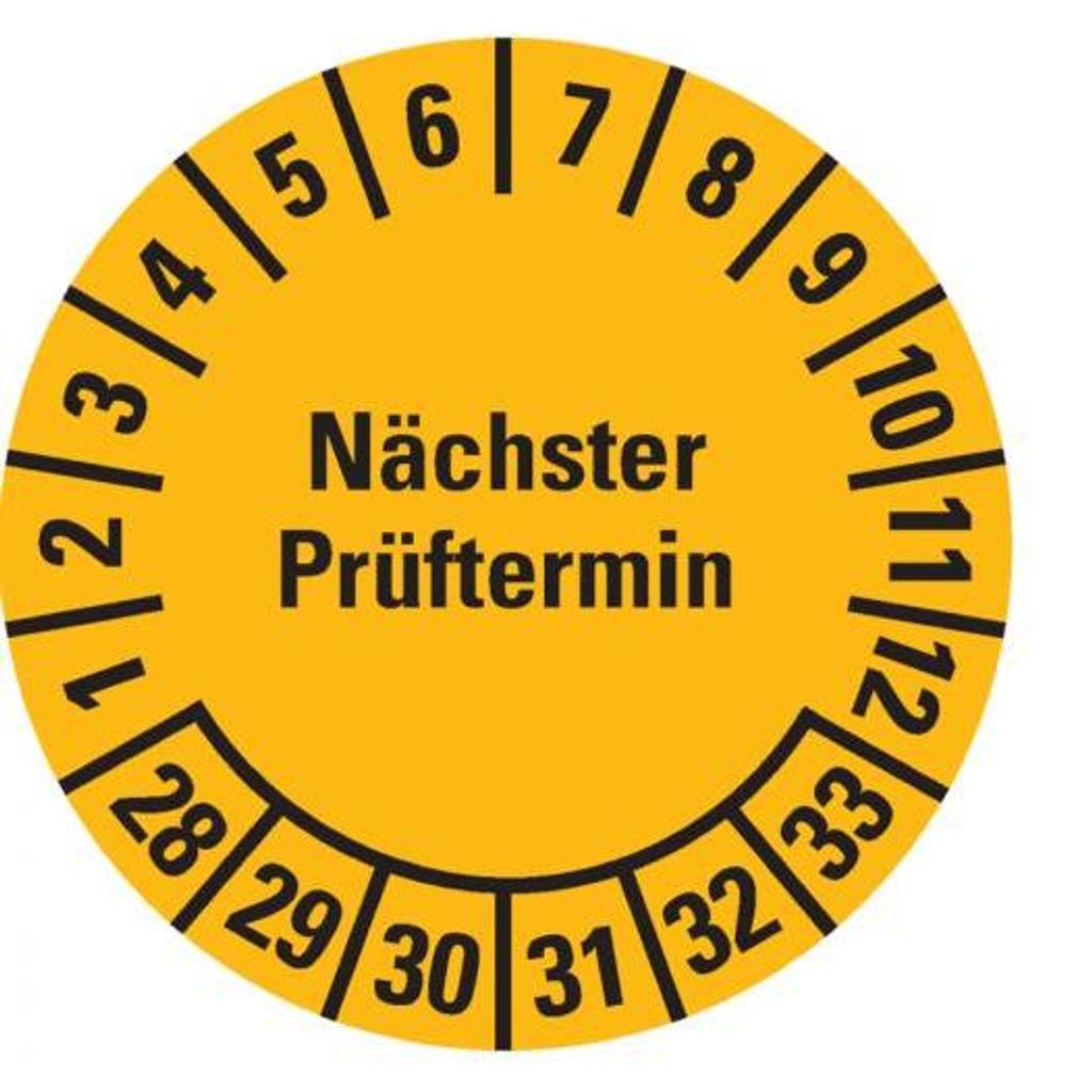 Dreifke Prüfplakette Nächster Prüftermin 28-33, gelb, ökologische Folie, Ø 3...