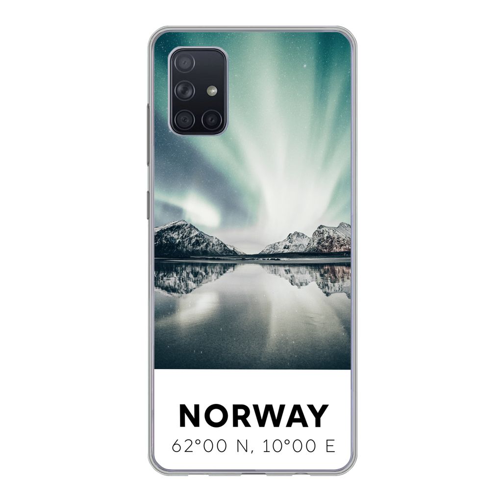 MuchoWow Handyhülle Schutzhülle Hülle für Samsung Galaxy A71 Norwegen - Nordlichter - See Silikon Softcase Handy Hülle - Kartenbesitzer