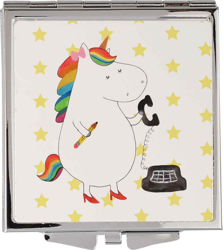 Mr. & Mrs. Panda Schminkspiegel Einhorn Sekretärin - Weiß - Geschenk, Unicorn, Taschenspiegel, Steuerkanzlei, Handspiegel, Quadratischer Spiegel,...