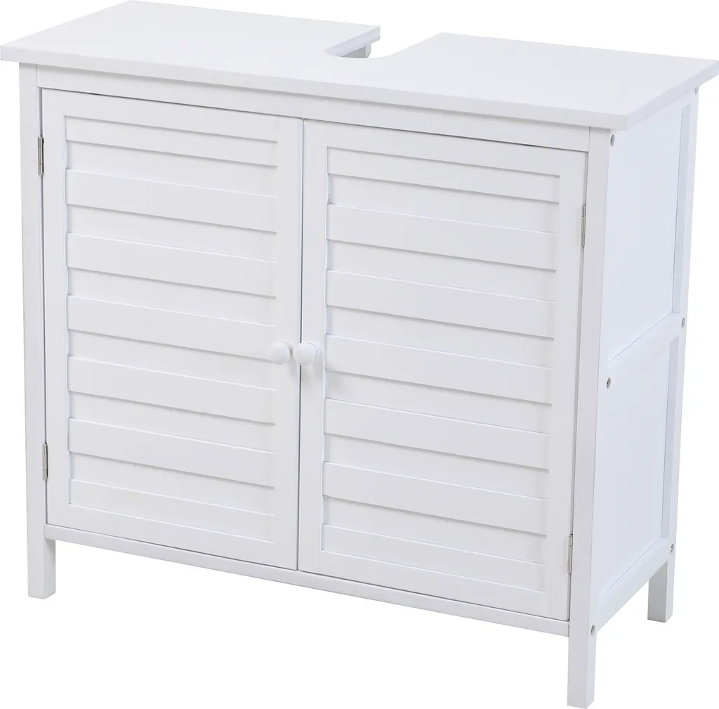 SVITA Armoire sous lavabo en bambou blanc avec étagère réglable robuste