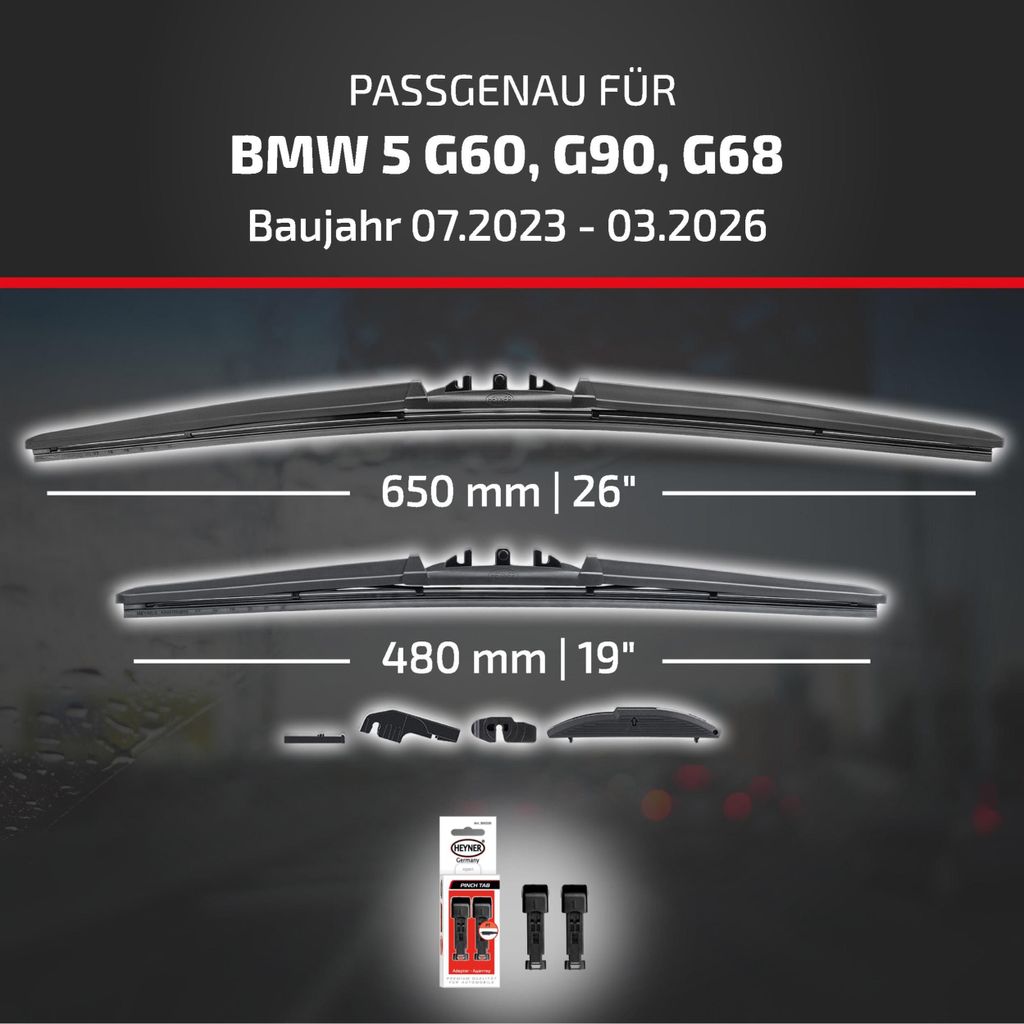 HEYNER Scheibenwischer komp. mit BMW 5 (07.2023 - 04.2026) HYBRID Flachbalkenwischer