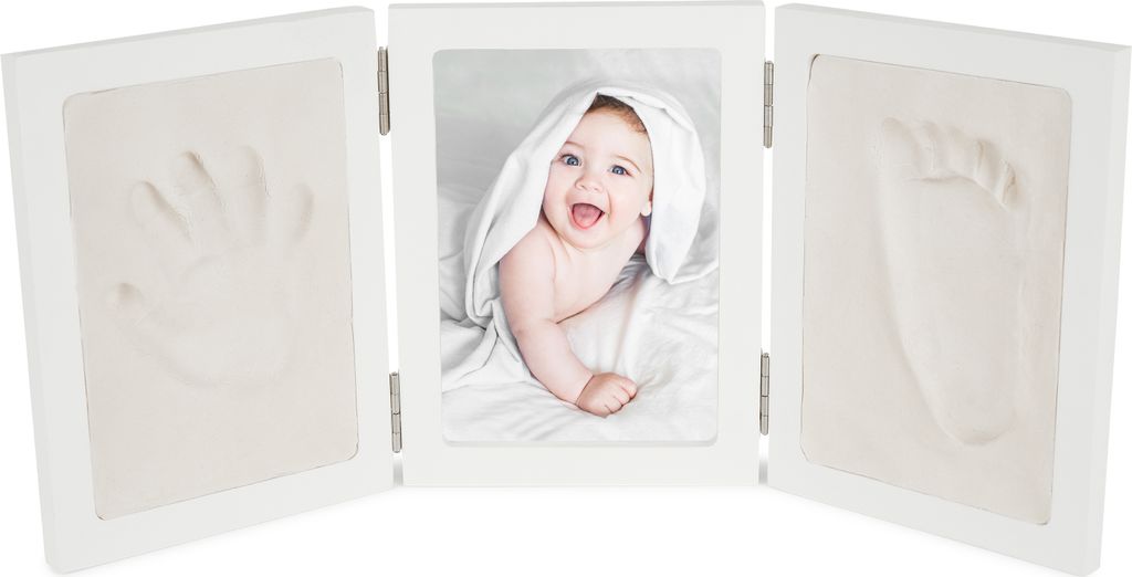 Bieco Set für Gipsabdruck Baby Hand und Fuß | komplettes Baby Abdruckset mit 3D Bilderrahmen aus Holz | Bilder Set mit Rahmen für Handabdruck Ba...