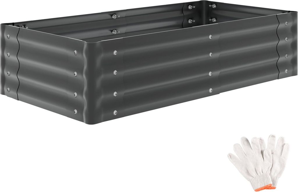 tectake Hochbeet Salvia verzinkter Stahl 120x60x30cm 200L Pflanzkasten Gemüsebeet Kräuterbeet Gartenbeet offener Boden Handschuhe