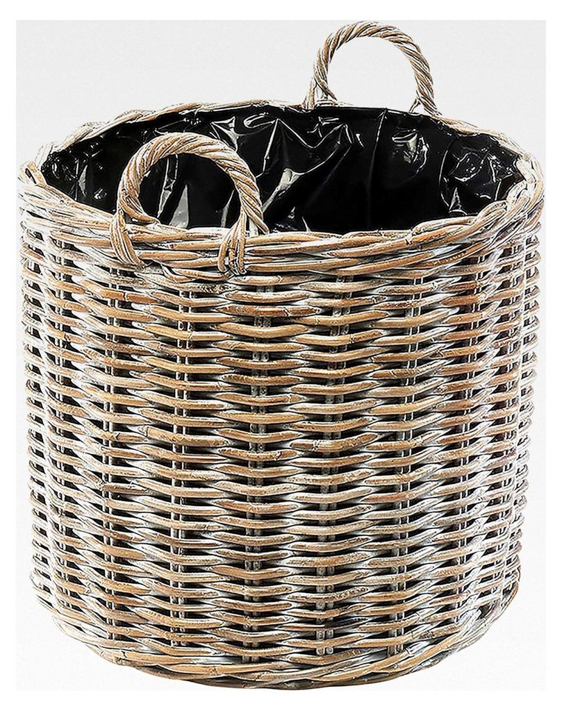 Rattan Pflanzkorb Übertopf kubu Grey rund - mit Folie XXL