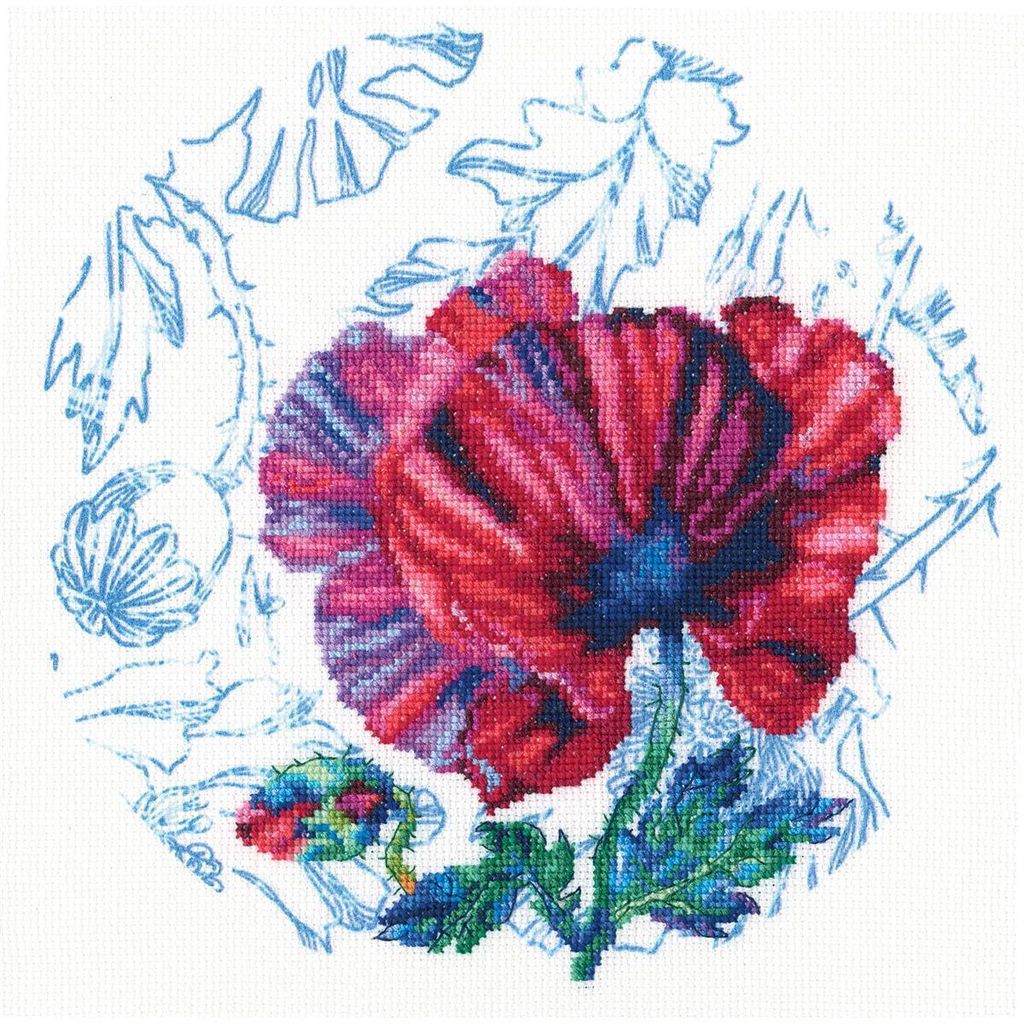 RTO Kreuzstich Set "Schottische Aquarelle" M70037, Zählmuster mit bedrucktem Hintergrund, 21x21 cm