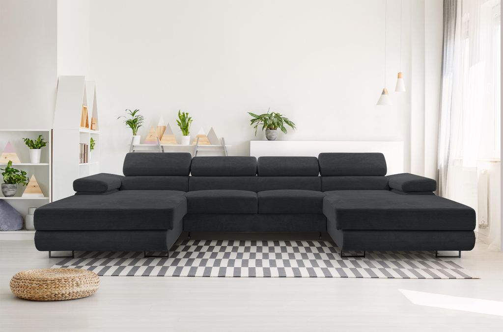 AX LIVING Dunkelgrau Sofa U Form mit Schlaffunktion – Produktbild 