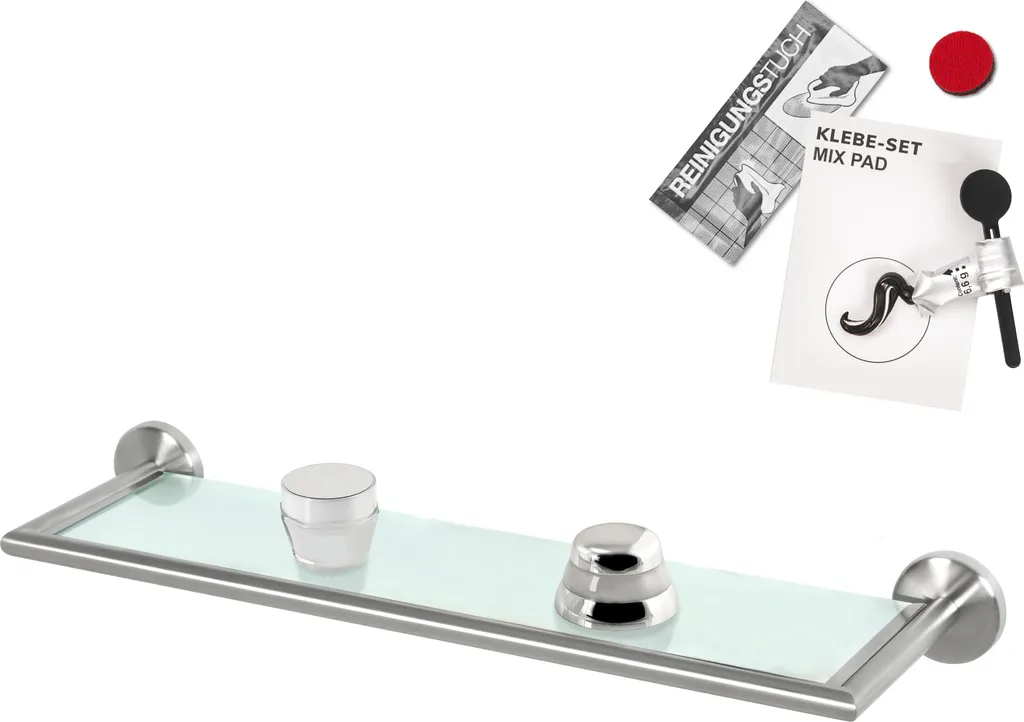 Mensola per Bagno in Vetro bremermann PIAZZA con Set Adesivo Incluso