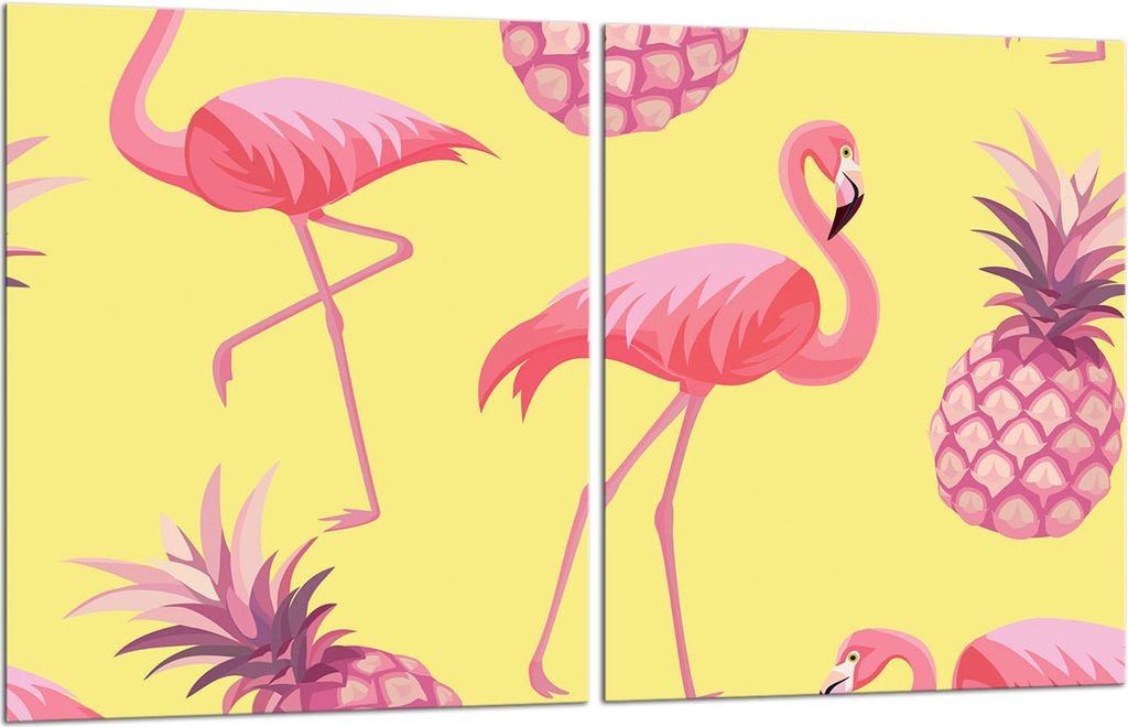 Herdabdeckplatten 2x40x52 Glaskeramikfeld 2-Teilig Glas Spritzschutz Flamingo