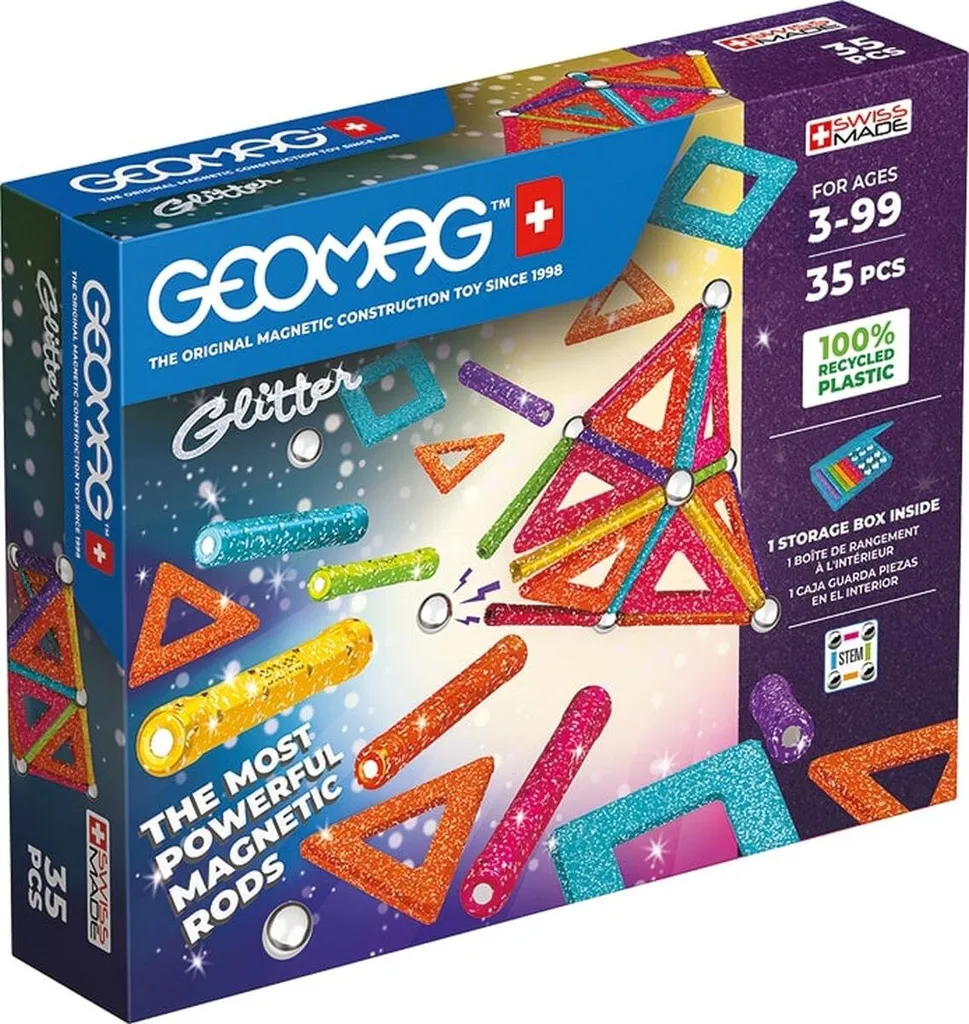 Jeu Éducatif Magnétique Geomag Glitter 35 Pièces pour Enfant Créatif