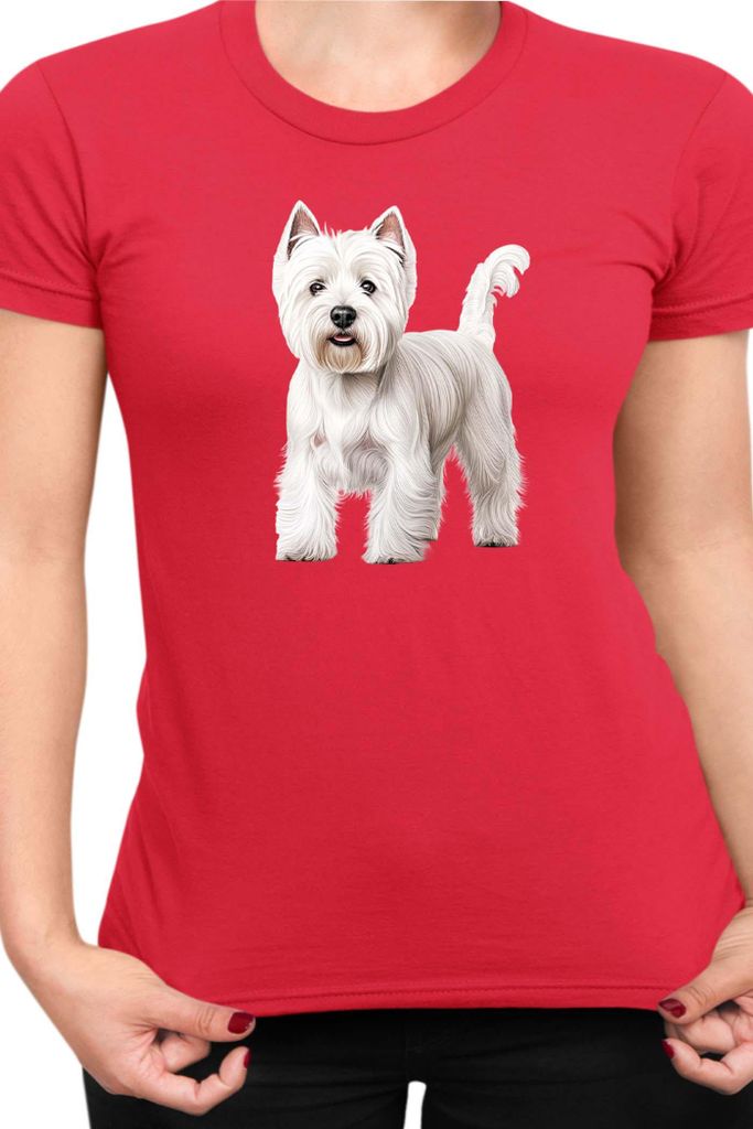 Damen T-Shirt Dogs Breeds West Highland White Terrier Dog Breed 005, Lady XS / Rot