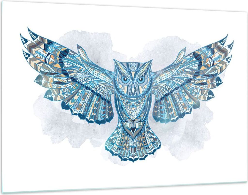 Bilder auf glas - Eule Flügel Tierwelt Grafik - 120x80cm - Glasbilder - Wandbilder - Kunstdruck - zum Aufhängen bereit - Wanddekoration aus Glas ...