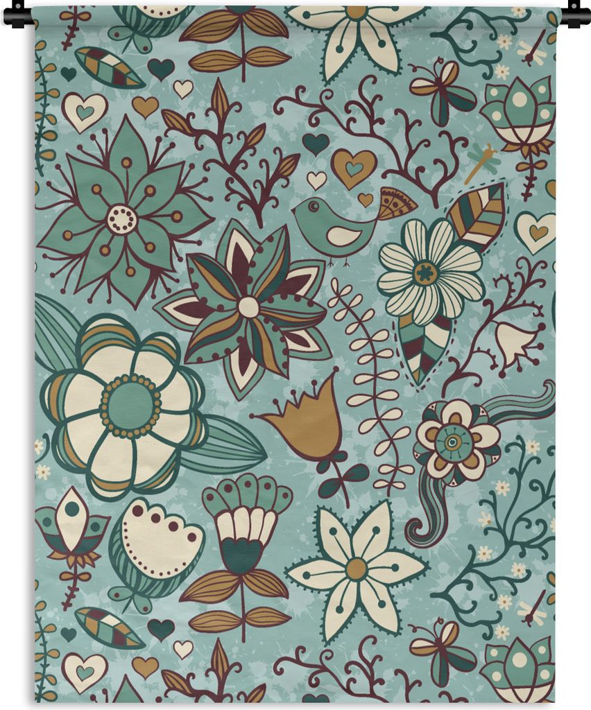 MuchoWow Wandteppich Wandbehang Bohème - Winter - Blumen - Muster 90x120 cm Tapisserie Dekoration Wandtuch - Wanddeko