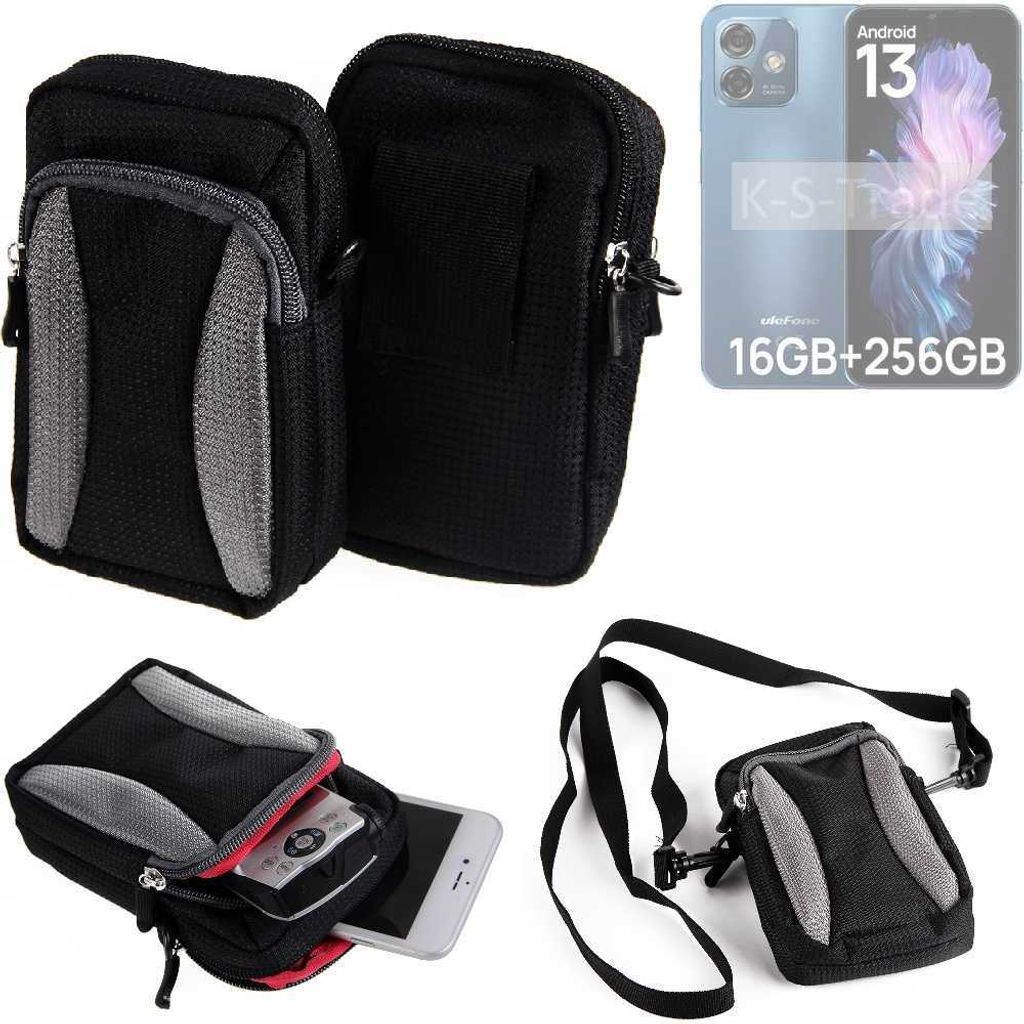 K-S-Trade Holster Schutz Hülle kompatibel mit Ulefone Note 16 Pro Handy Hülle Gürteltasche Umhängetasche mit Zusatzfach schwarz