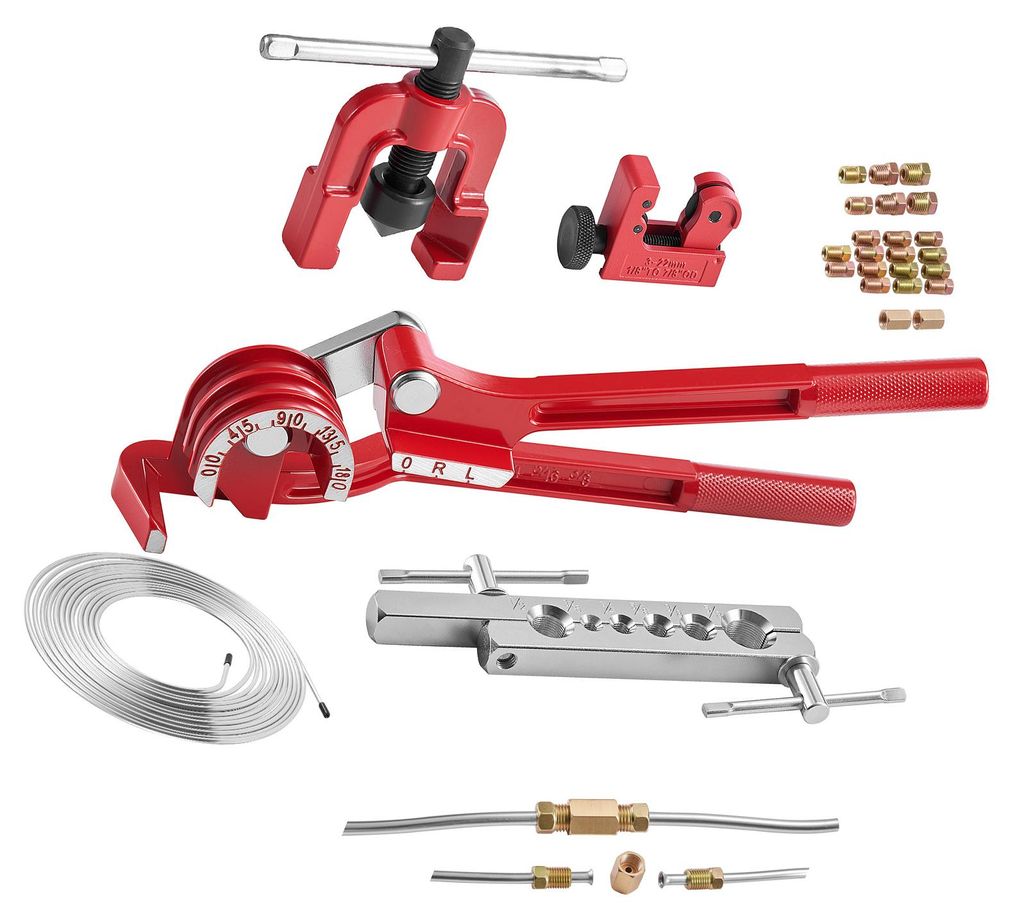SucceBuy 5-teiliges Bremsleitungs-Bördelwerkzeug-Set, 45° Bördelgerät mit 7,6 m x 4,76 mm Bremsleitung für Einfachbördelung, Rohrbearbeitungs...