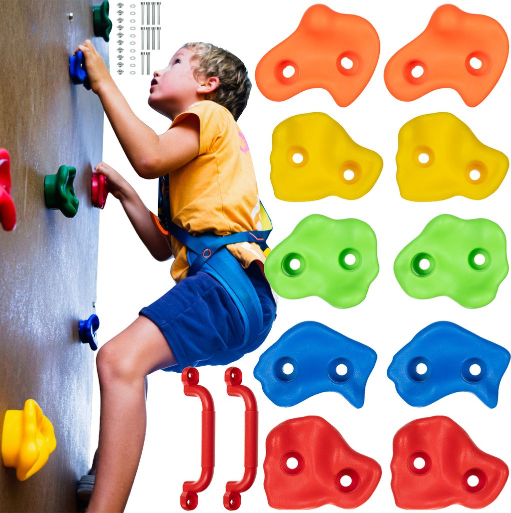 KRUZZEL Klettergriffe Kinder Indoor Bunt 12/15/22 Stück 2 Griffe + Schrauben bis 150 kg - Interne und Klettergerüst Outdoor - Zubehör für Klett...