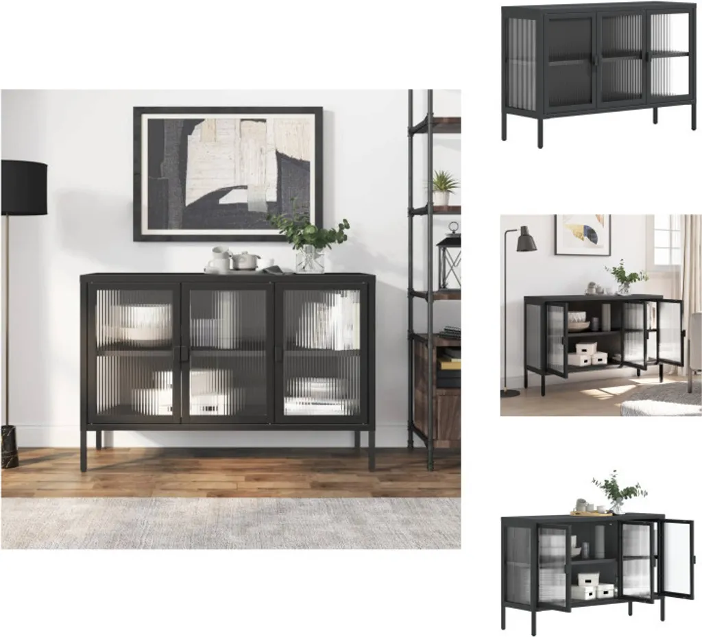 vidaXL Buffet Noir 105x35x70 cm en Verre et Acier - Buffet Design Chic