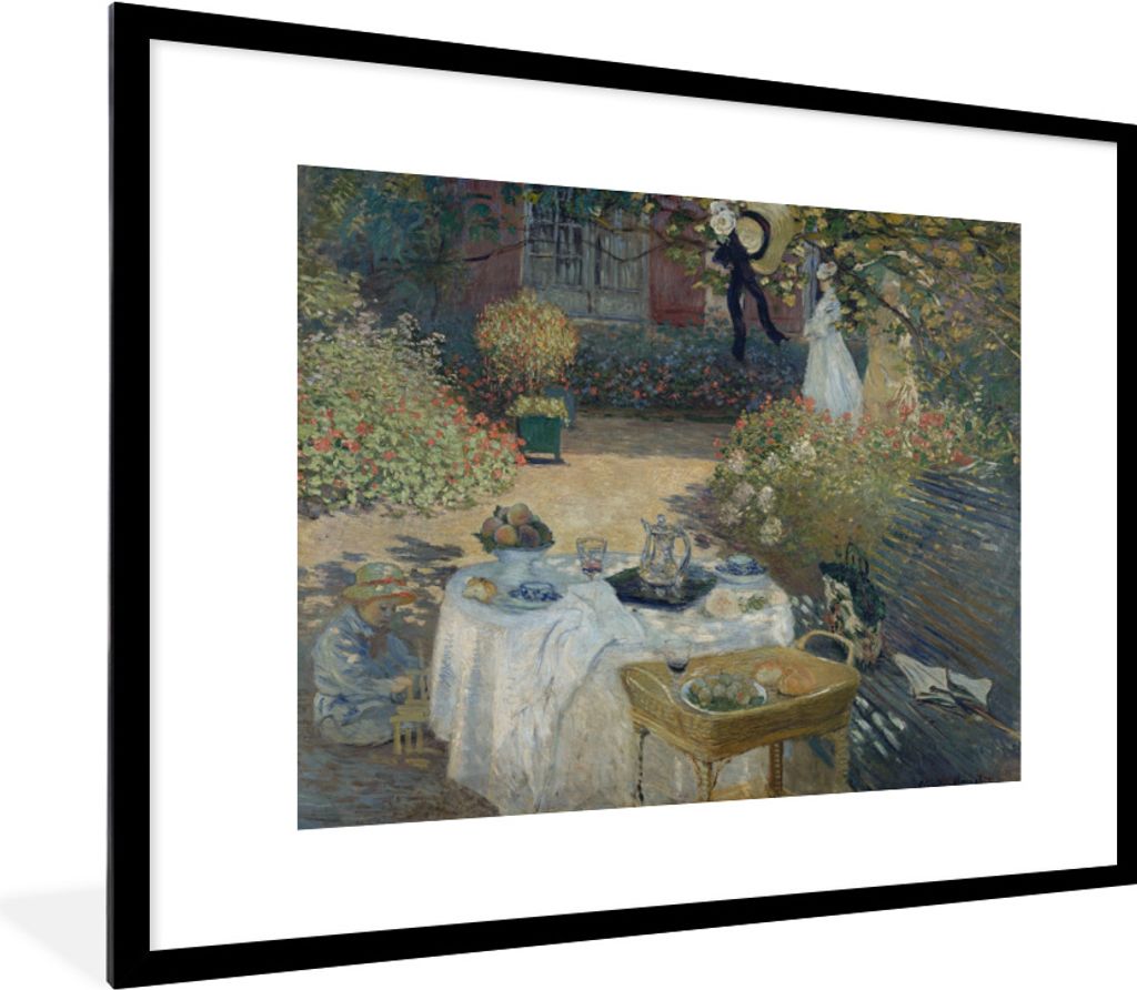 MuchoWow Gerahmtes Poster Le déjeuner - Gemälde von Claude Monet 80x60 cm - Poster mit Schwarzem Bilderrahmen Wandposter Rahmen Foto Bilder - S...