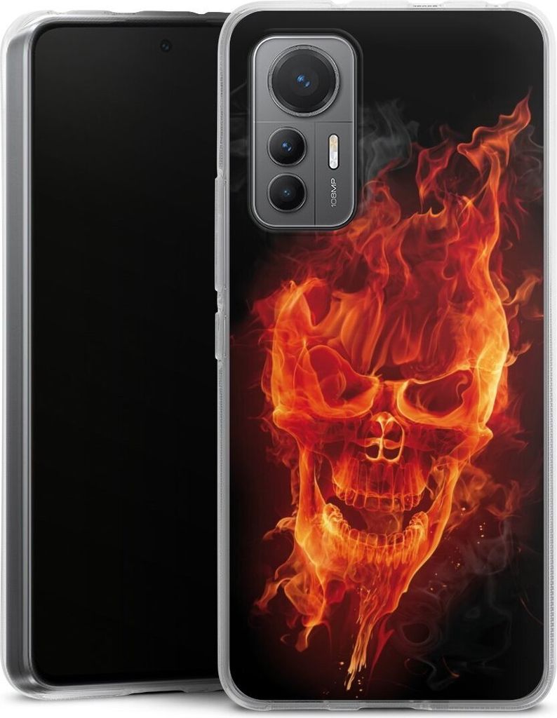 DeinDesign Handyhülle für Xiaomi 12 Lite 5G Silikon Hülle Case Smartphone Schutzhülle Feuer Schädel Totenkopf