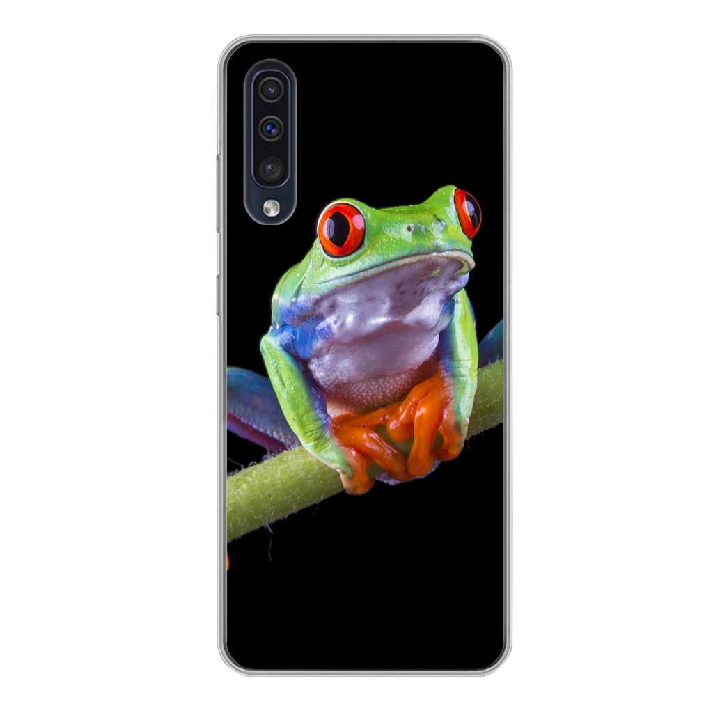 MuchoWow Handyhülle Schutzhülle Hülle für Samsung Galaxy A50 Frosch - Pflanze - Schwarz Silikon Softcase Handy Hülle - Mobiltelefonhülle