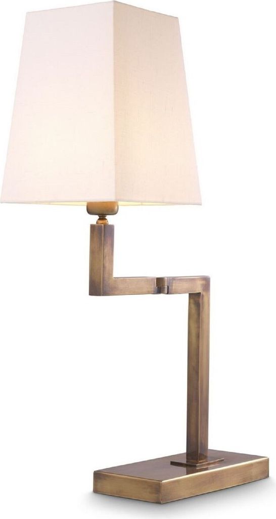 Casa Padrino Luxus Tischleuchte Vintage Messingfarben / Weiß H. 69 cm - Edle Schreibtischleuchte mit Schwenkarm und Lampenschirm - Luxus Qualität