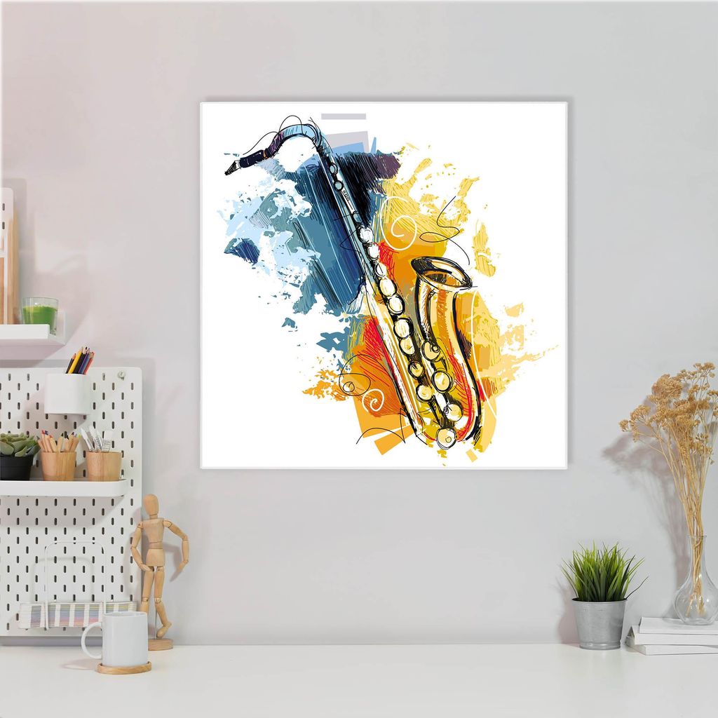Design Stahlmagnettafel Quadratisch 50x50cm Saxophon