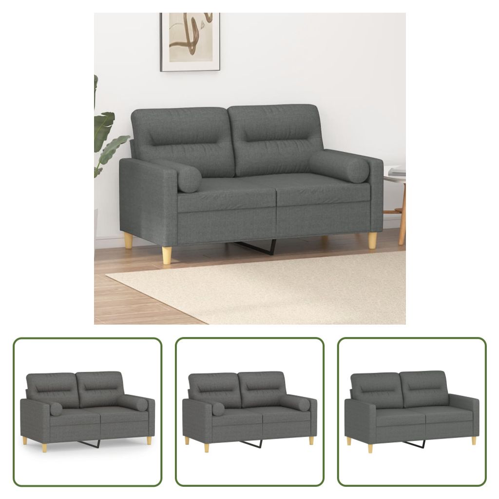 The Living Store 2-Sitzer-Sofa mit Zierkissen Dunkelgrau 120 cm Stoff
