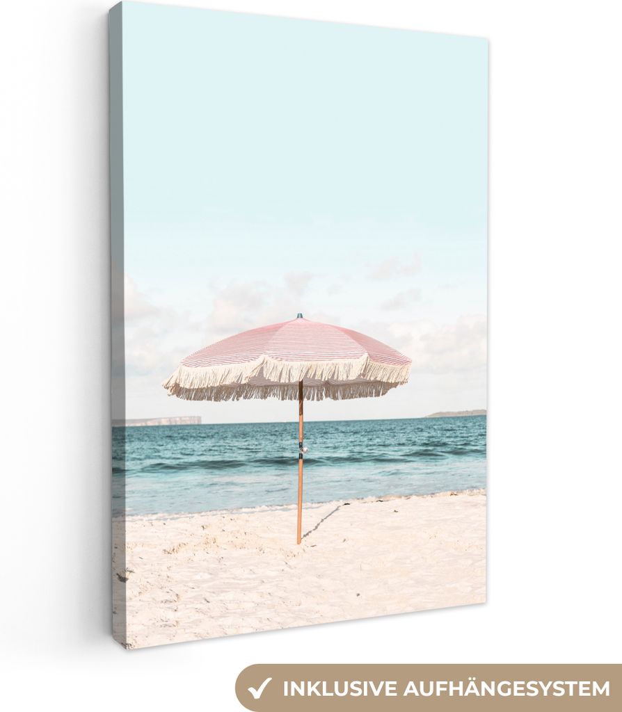 OneMillionCanvasses - Leinwandbilder - 90x140 cm, Sonnenschirm - Strand - Meer - Wolken, Wandbilder Kunstdruck Wanddekoration - Foto auf Leinwand...