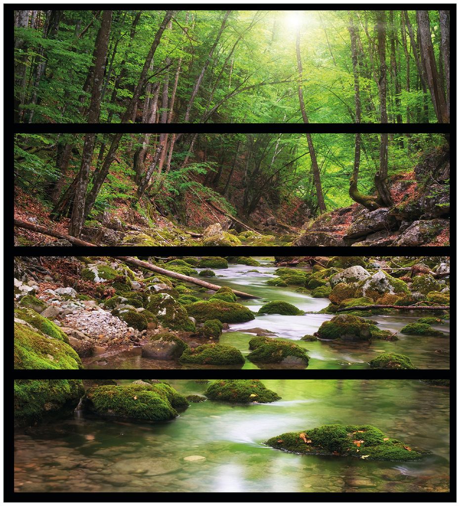 Wallario Möbelfolie / Aufkleber, geeignet für Ikea Malm Kommode mit 4 Schubfächern - Fluss im Wald