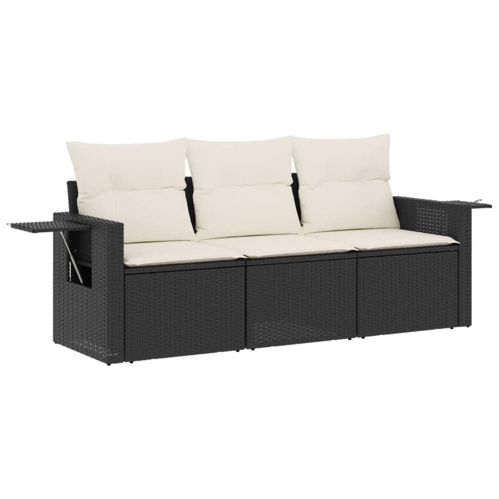 SYFAX 3-tlg. Garten-Sofagarnitur mit Kissen Schwarz Poly Rattan