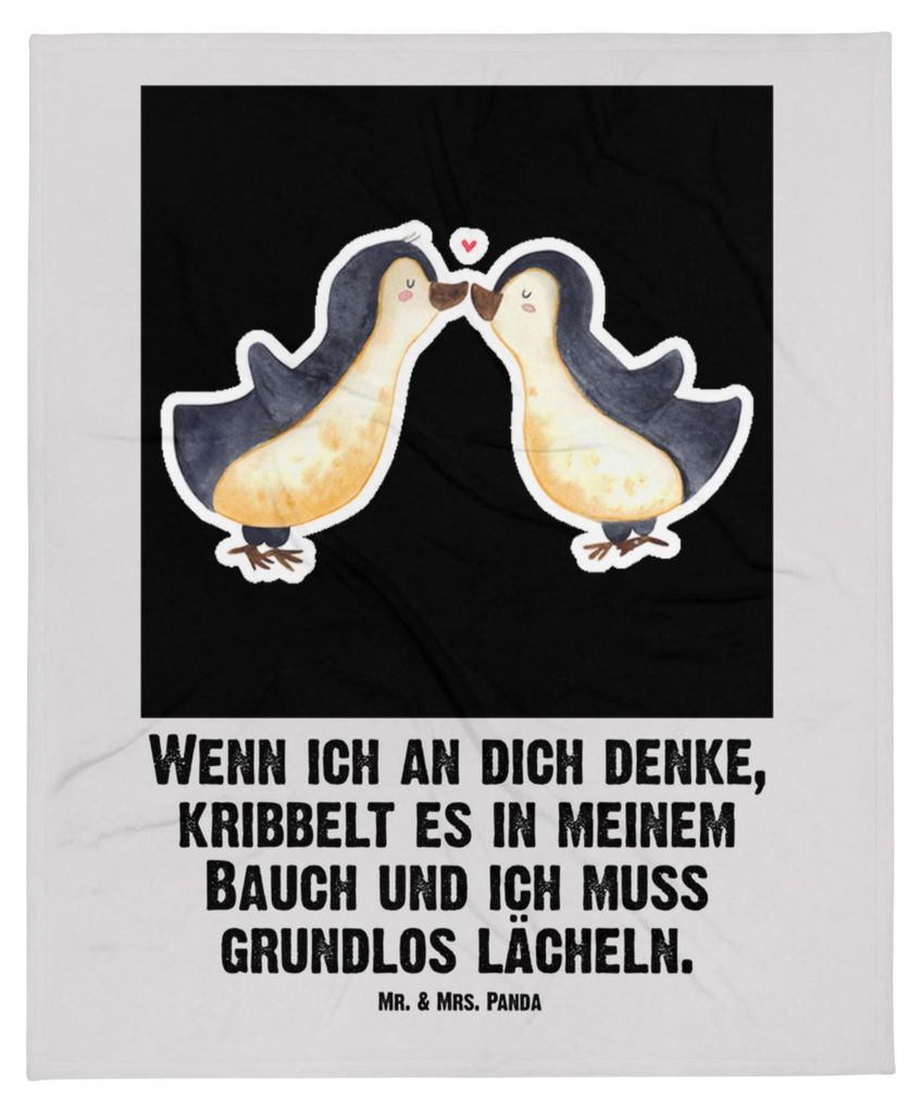 Mr. & Mrs. Panda Babydecke Pinguine Kuss - Grau Pastell - Geschenk, Hochzeitstag, Plaid, für Partner, Freundin, Mitbringsel, Schlummerdecke, Kinde...