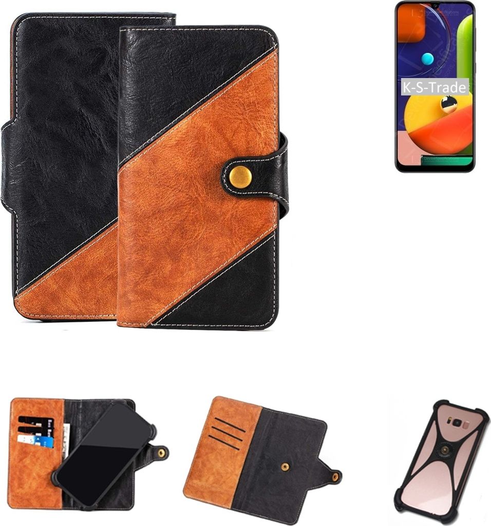 K-S-Trade Handyhülle Schutzhülle Bookstyle Case Wallet-Case kompatibel mit Samsung Galaxy A50s Handy Cover Bumper Klapphülle schwarz hellbraun 1x