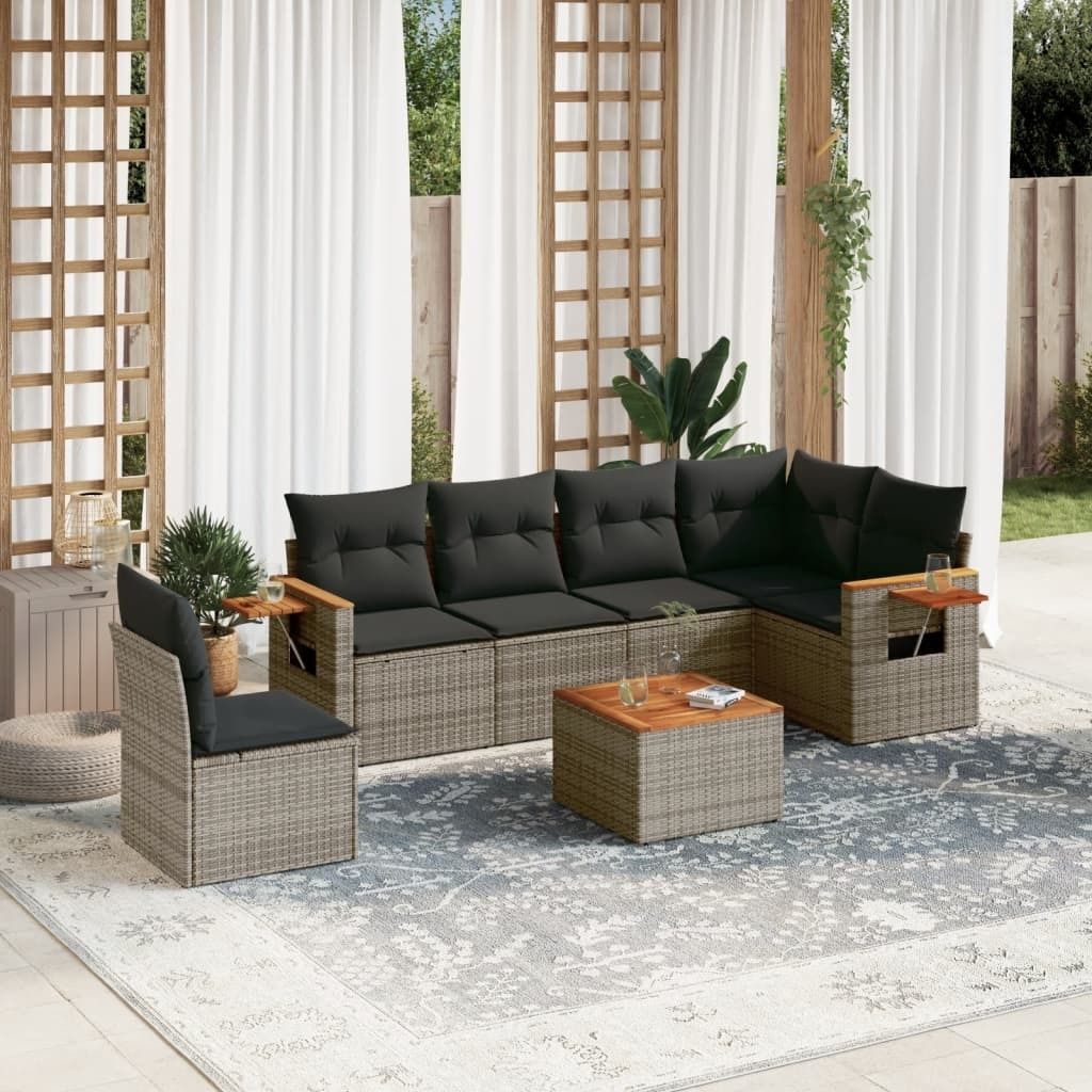 Maison Exclusive - 7-tlg. Garten-Sofagarnitur mit Kissen Grau Poly Rattan