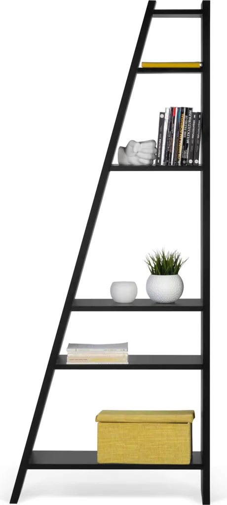 Étagère haute DELTA laquée noir, 5 niveaux de rangement 76x30x195 cm