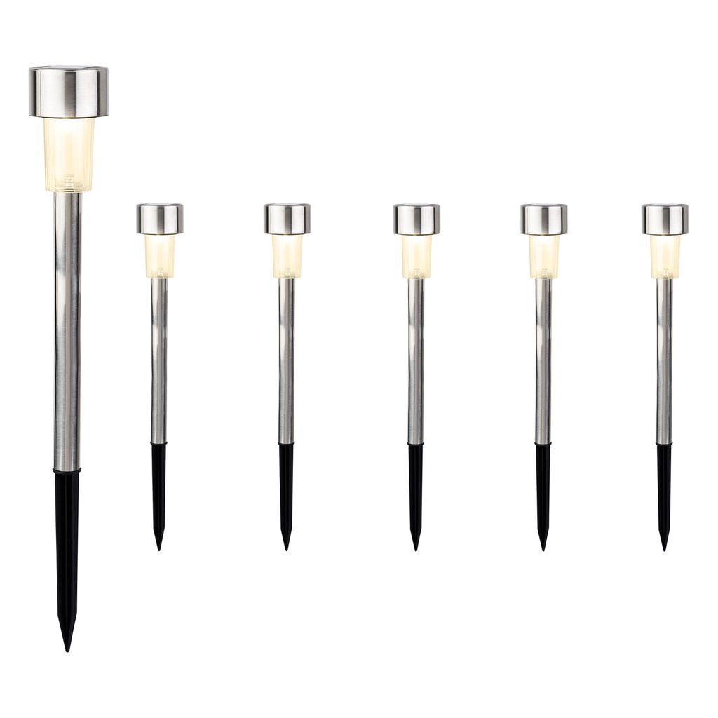 LED Solarleuchte Gartenstecker 24cm Edelstahl warmweiß 6er Produktbild 