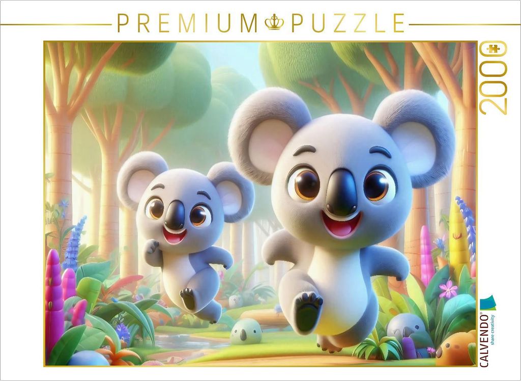 CALVENDO Puzzle Zwei Koalas im Wettrennen durch ihren Wald | 2000 Teile Lege-Größe 90x67cm Foto-Puzzle für glückliche Stunden