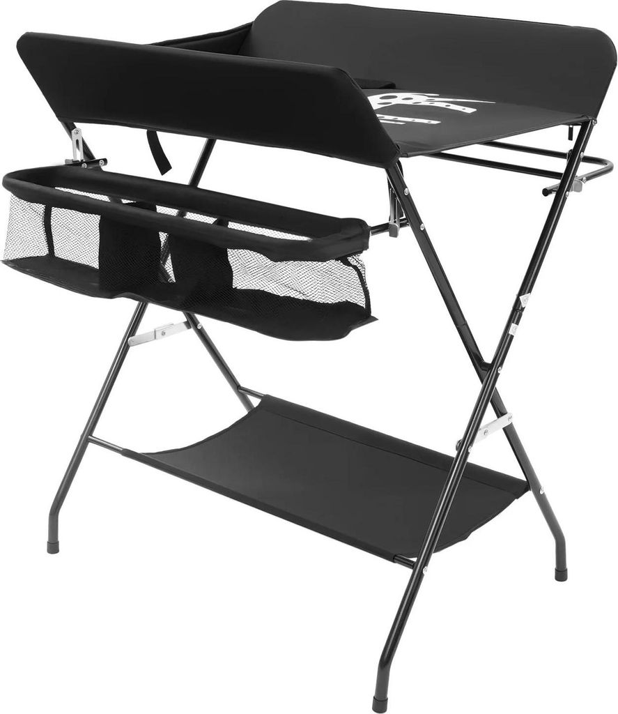 Baby Wickeltisch - Tragbare Wickelstation - Sicherheitsgurt - Klappbar - 15 kg Tragkraft - Viel Stauraum - 0–12 Monate - Schwarz