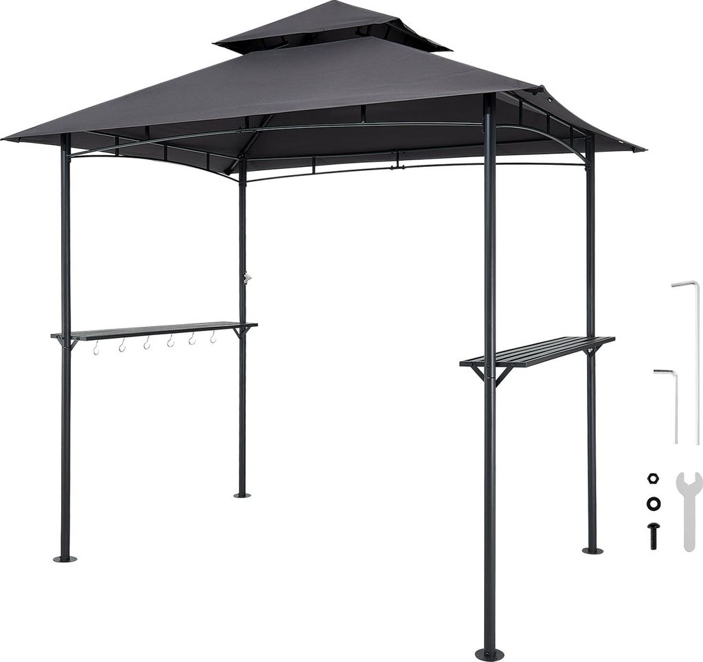 VEVOR Grillpavillon, 2430x1500x500 mm, Grillüberdachung für Außengrill, 2-stufige BBQ-Gazebo-Überdachung, Doppeldach Gartenpavillon 2–4 Perso...