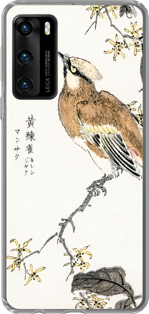 MuchoWow Handyhülle Schutzhülle Hülle für Telefoonhoesje Huawei P40 Vintage - Vogel - Japanisch - Schriftzeichen Silikon Softcase Handy Hüll...