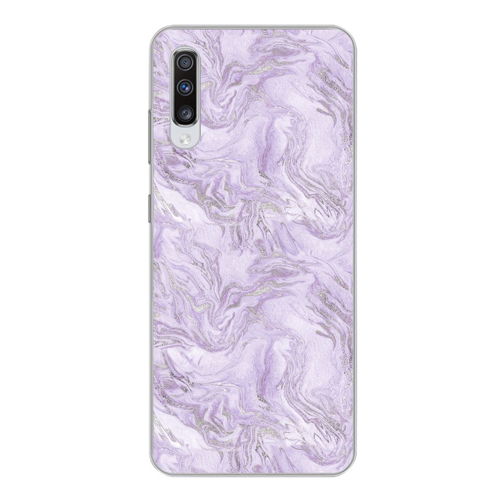MuchoWow Handyhülle Schutzhülle Hülle für Samsung Galaxy A70 Marmor - Silber - Muster Silikon Softcase Handy Hülle - Schutzhaube