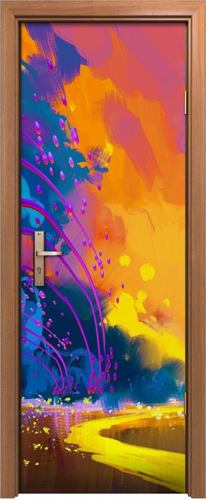 Türposter 70x200 cm Türaufkleber Türtapete Türfolie Klebefolie Kunst Mann abstrakte Bunte Landschaft