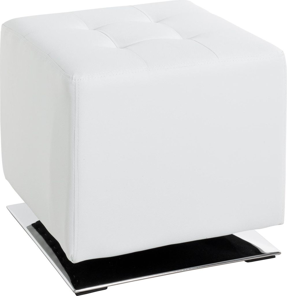 Pouf HAKU cromato, bianco - ecopelle, metallo, L/A/P: Immagine del prodotto 