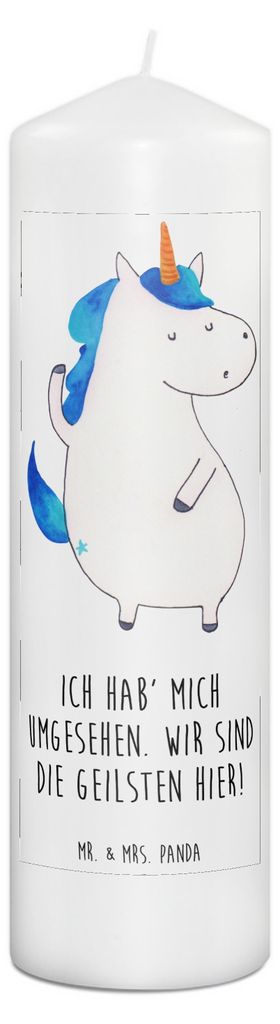 Mr. & Mrs. Panda Kerze Einhorn Mann 29 x 8 cm XL - Weiß - Geschenk, Familie, Deko, Einhörner, Freundin, Erinnerungslicht, Stumpenkerze, Wachskerz...