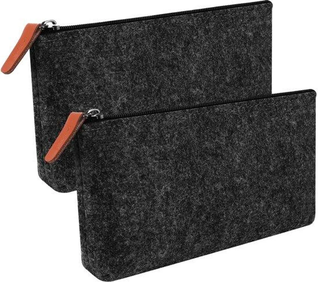 Trousse scolaire multifonctionnelle grise, pochette zippée lot de 2 unités