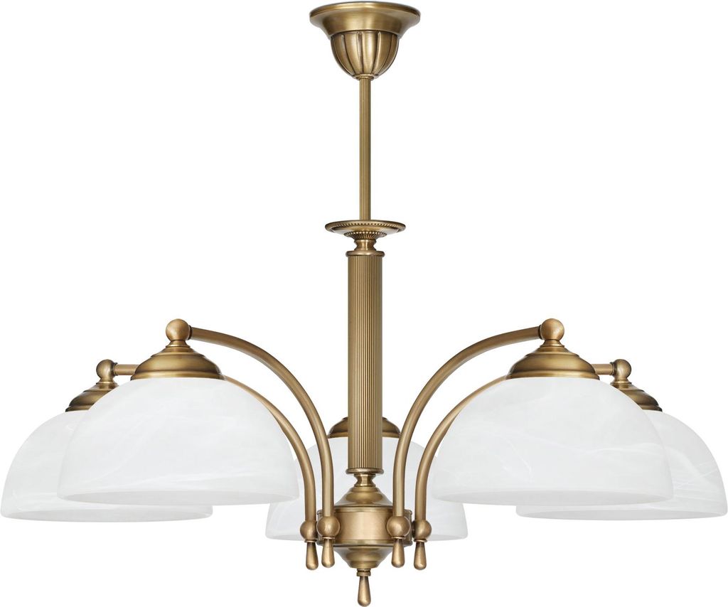 Kronleuchter Messing Goldpatina Alabaster-Glasschirm weiß matt Ø64x50cm 5xE27 300W Esszimmer Wohnzimmer klassisch elegant höhenverstellbar Decke